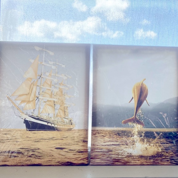 Golden Dolphins and Ship Wall Art - Picture 2 of 6